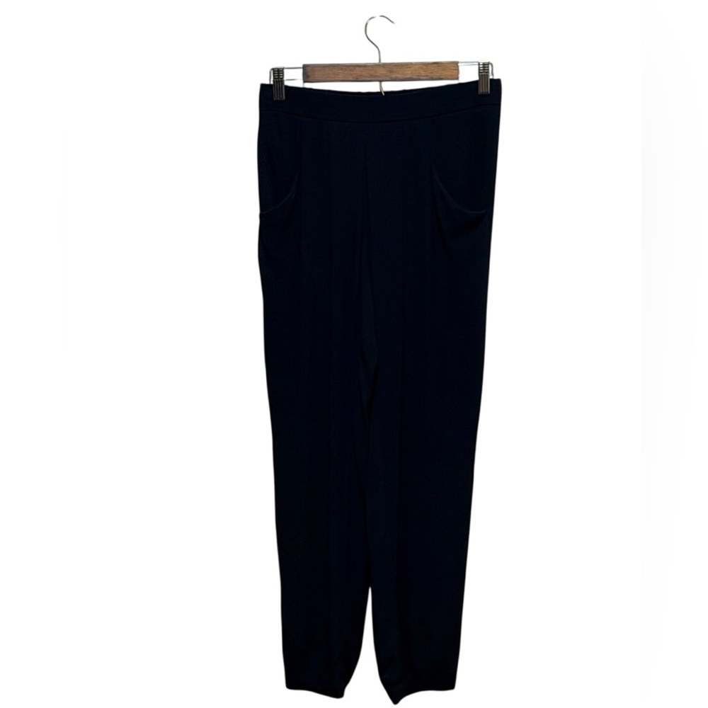 EILEEN FISHER Black 100% Silk Pleated Tapered Crepe Pants Slouchy Petite Size PP